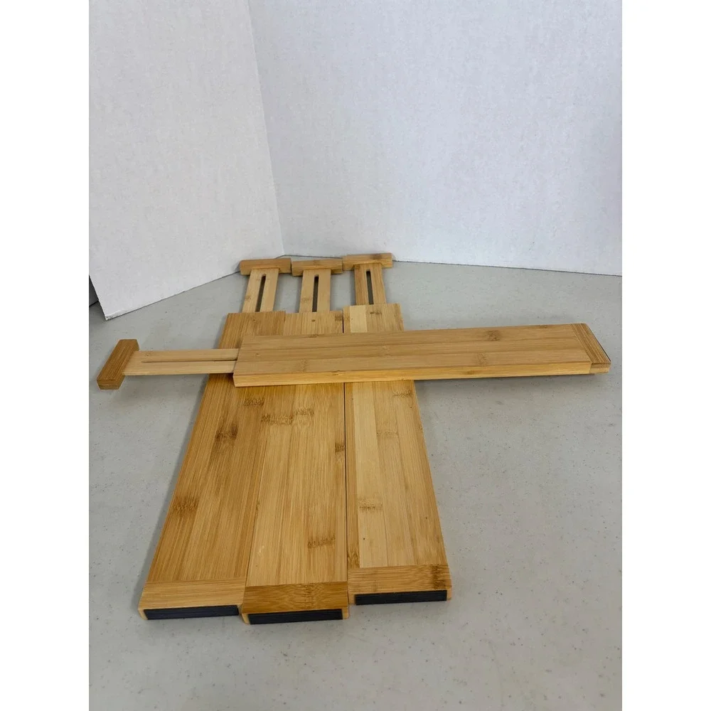 Bamboo Adjustable Drawer Dividers Set of 4 Spring Loaded Wood Organizers Natural